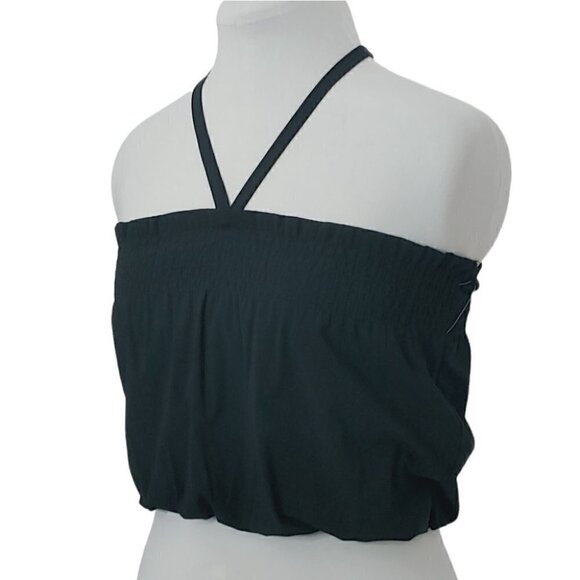 NWT JUICY COUTURE Black smocked puffed halter crop top - Picture 3 of 13